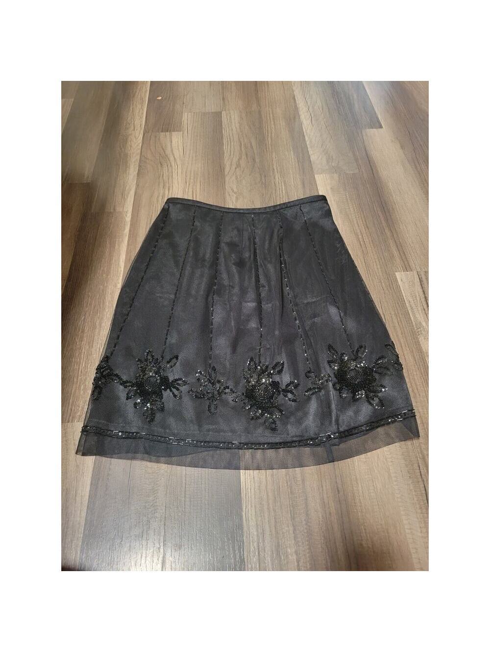 Ann Taylor Y2K black Mesh Sequin Floral A-Line Skirt SIZE 2